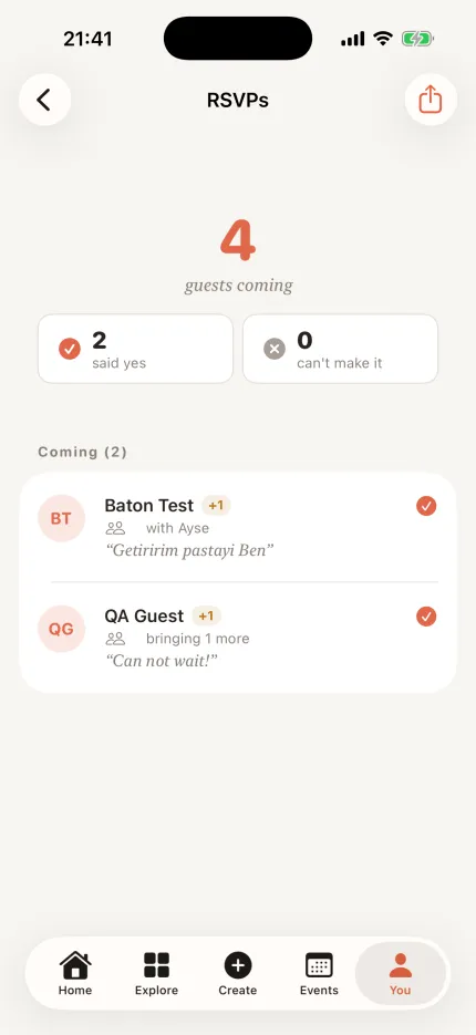 Inviti RSVP dashboard showing attending guests