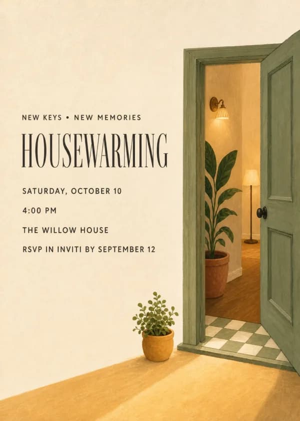 Cozy illustrated housewarming invitation