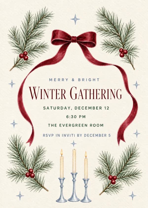 Evergreen holiday dinner invitation