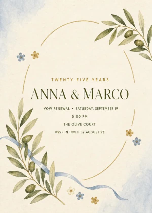 Gold botanical vow renewal invitation
