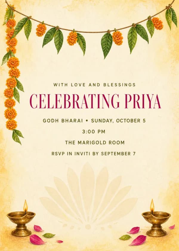Marigold Godh Bharai baby shower invitation