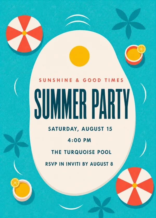 Retro resort summer party invitation